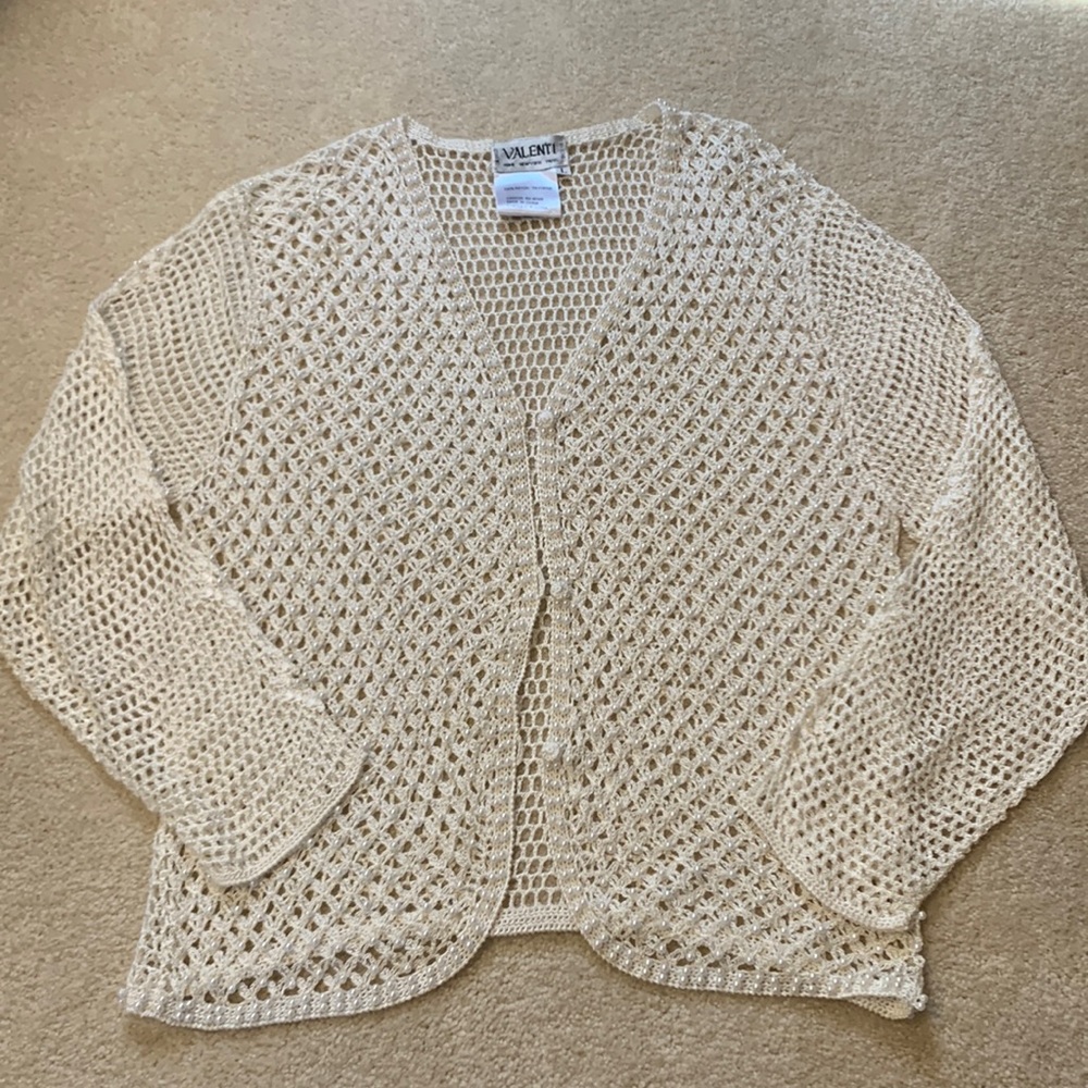 Vintage Valenti lacy 3 button cardigan with faux pearl accents size L